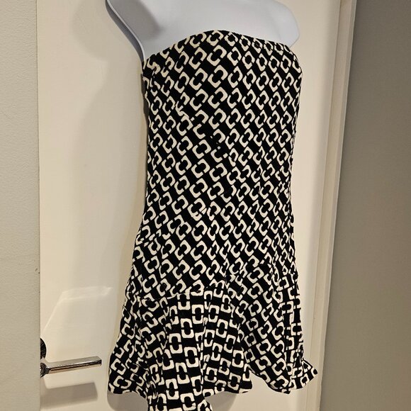 DVF Terry Cloth Cover Up, Chain Link Design, Strapless, Black & White, Size S - Picture 2 of 11